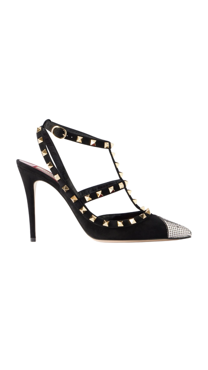 Rockstud 100 Embellished in Black Suede Pumps