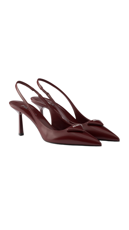 Brushed Leather Slingback Pumps in Crimson