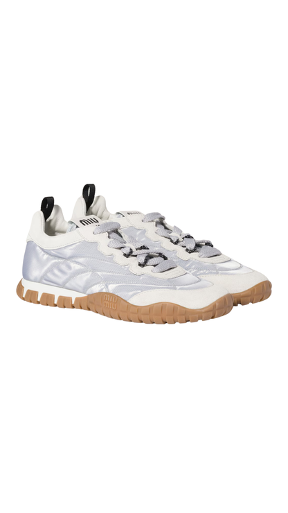 Tyre Technical Fabric and Suede Sneakers in Aluminum/White