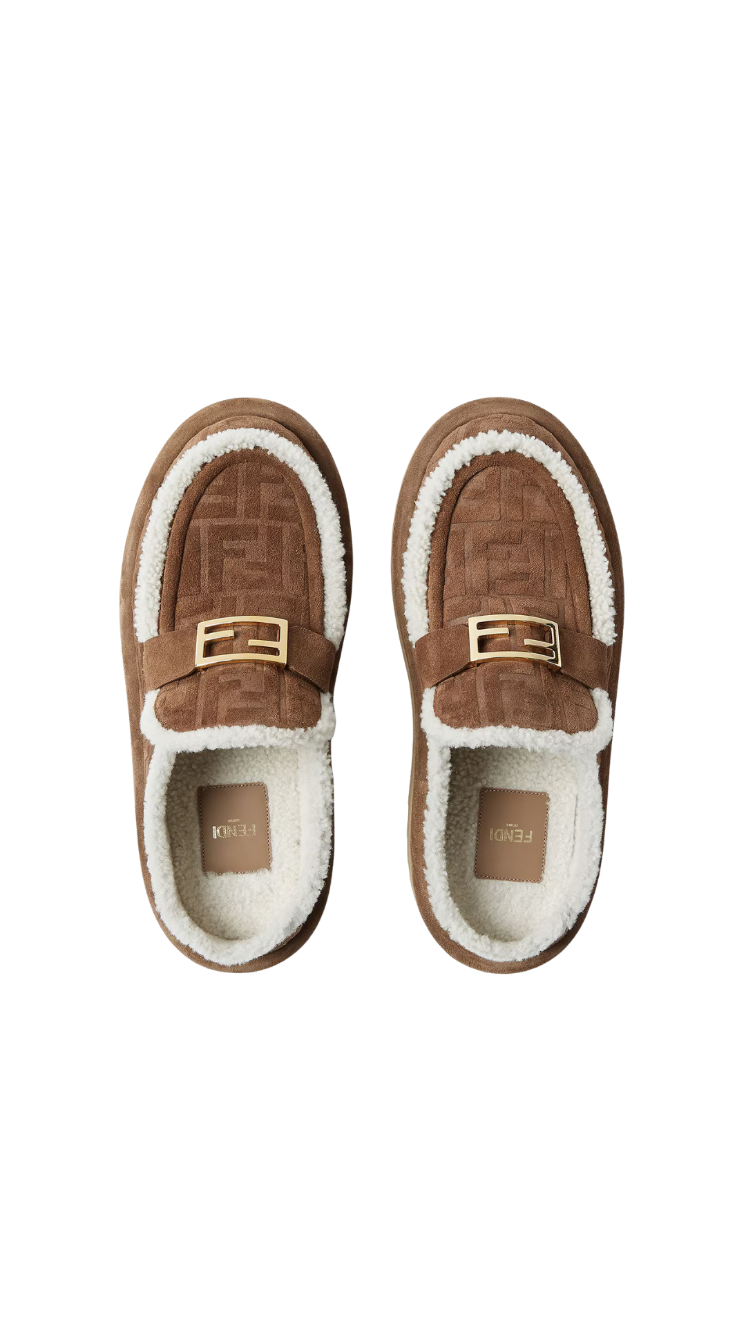 Apres Chic in Brown FF Suede and Shearling Sabots