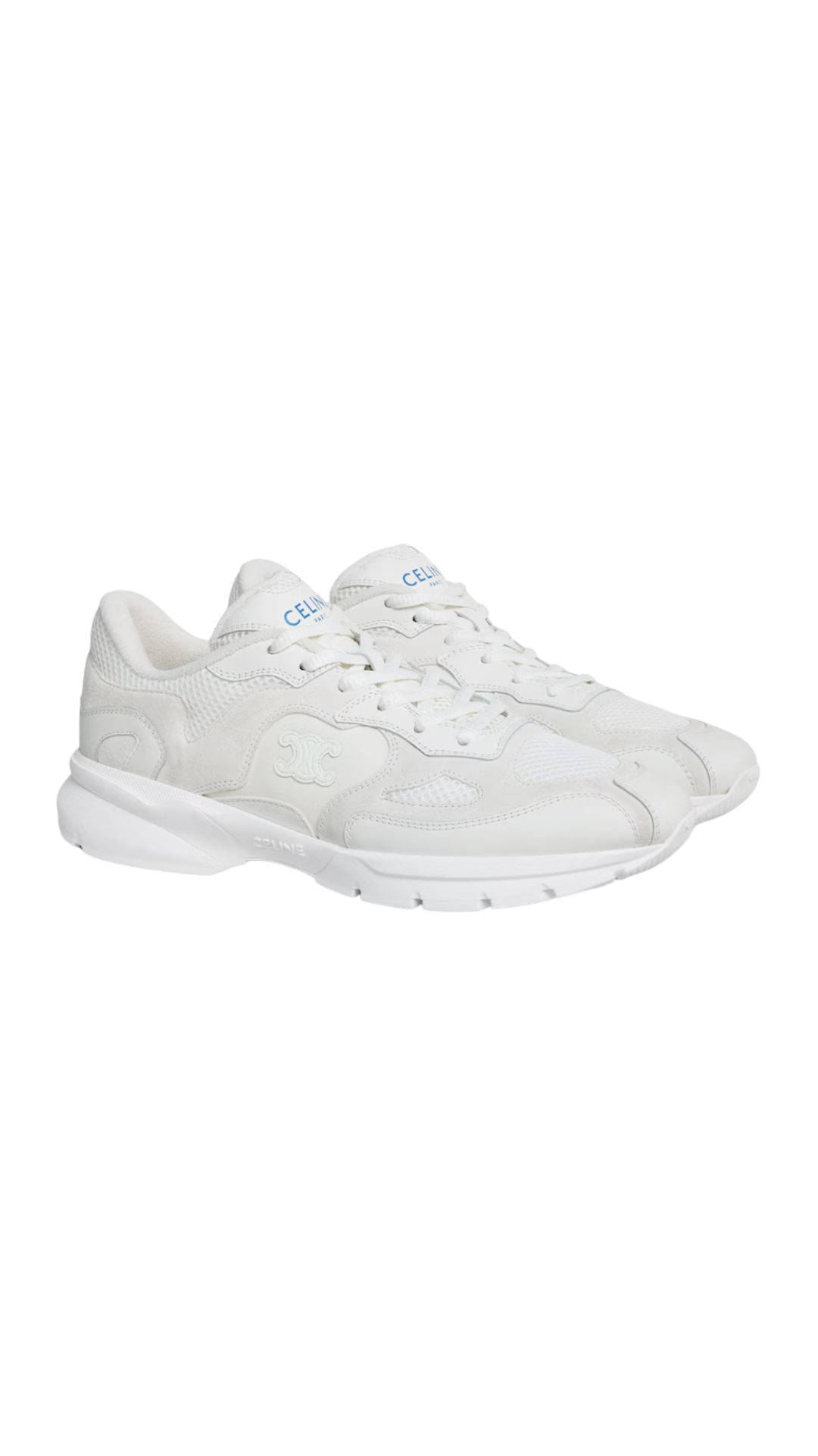 Runner Sneaker in Calfskin in White Suede Calfskin and Mesh