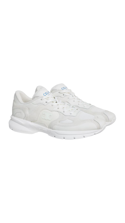 Runner Sneaker in Calfskin in White Suede Calfskin and Mesh