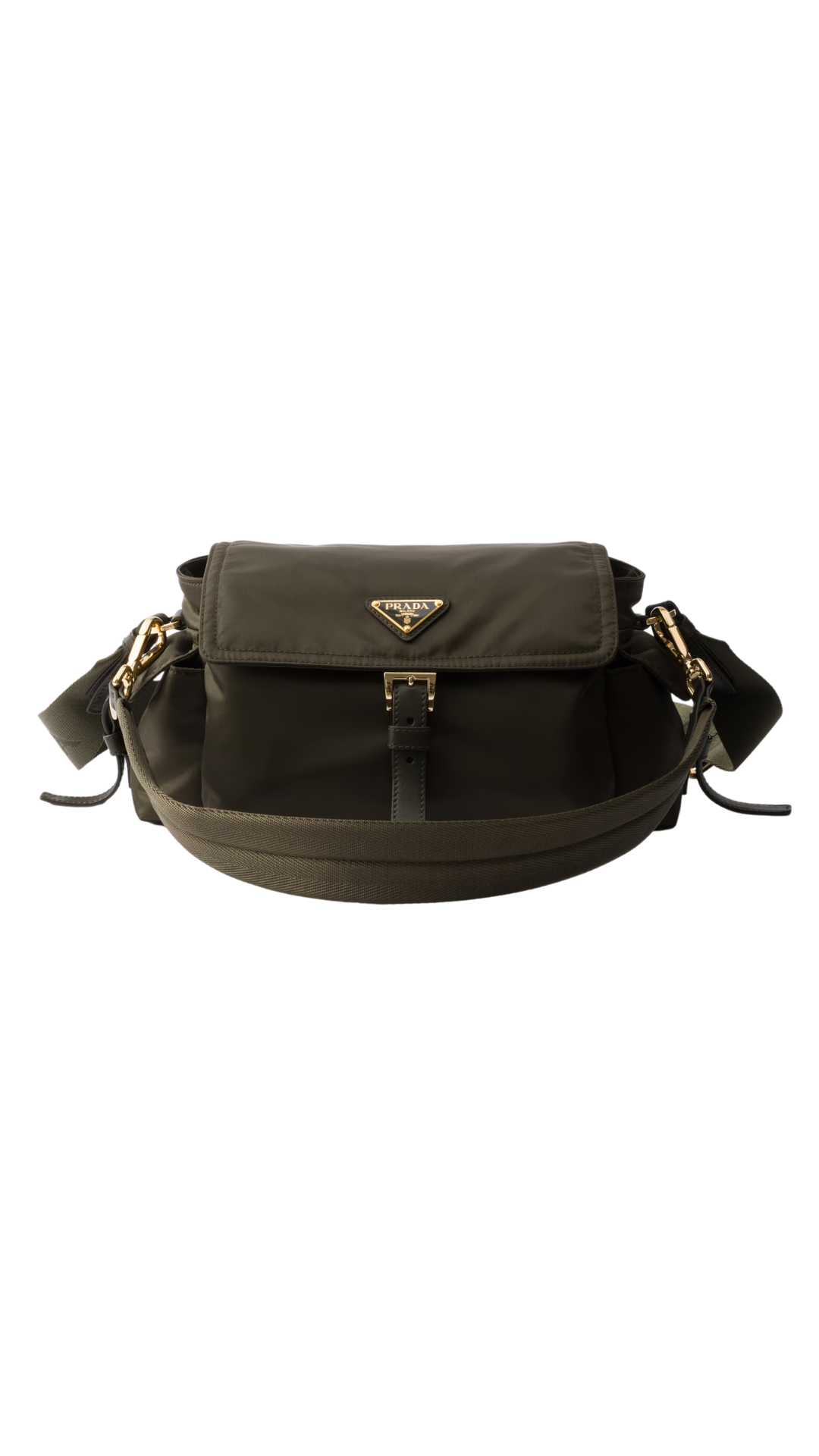 Explore Medium Re-Nylon Shoulder Bag with Flap in Forest
