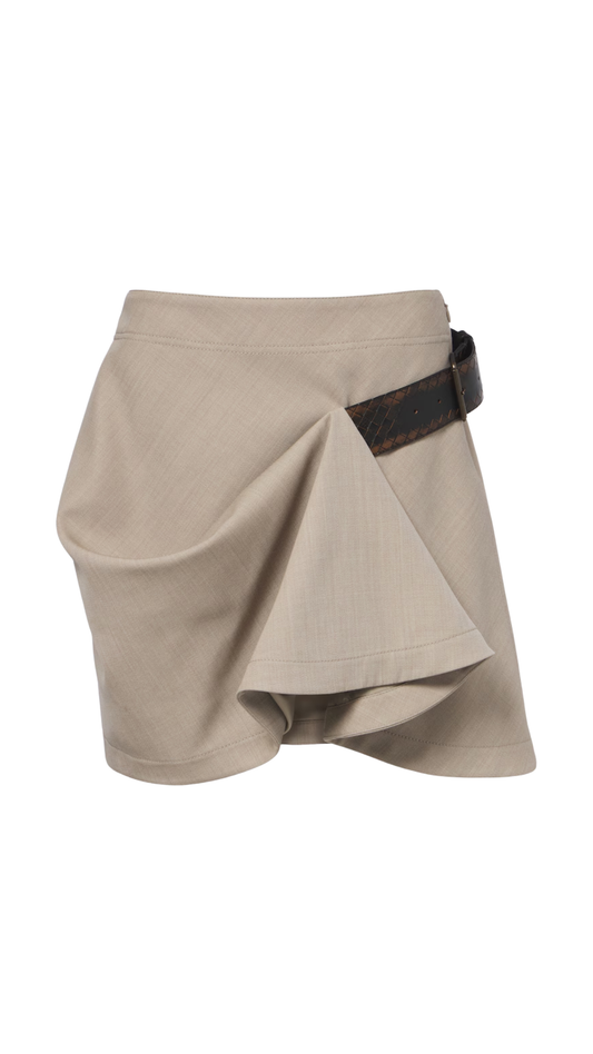 Wool Twill Skirt in Beige Melange