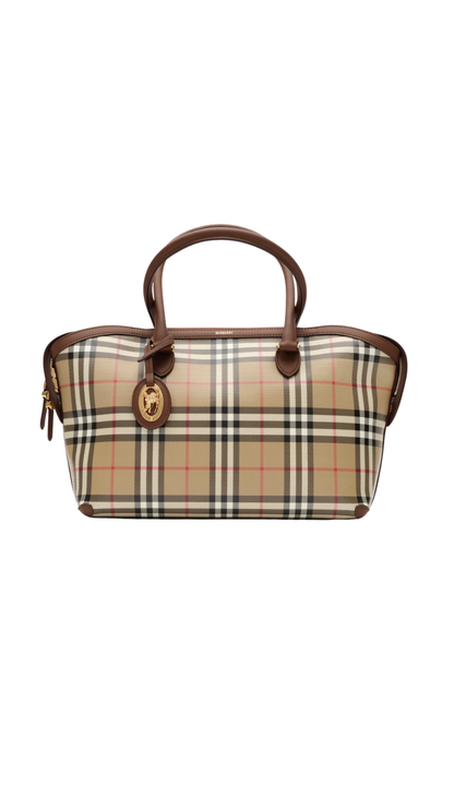 Small Check Zip Tote in Archive Beige