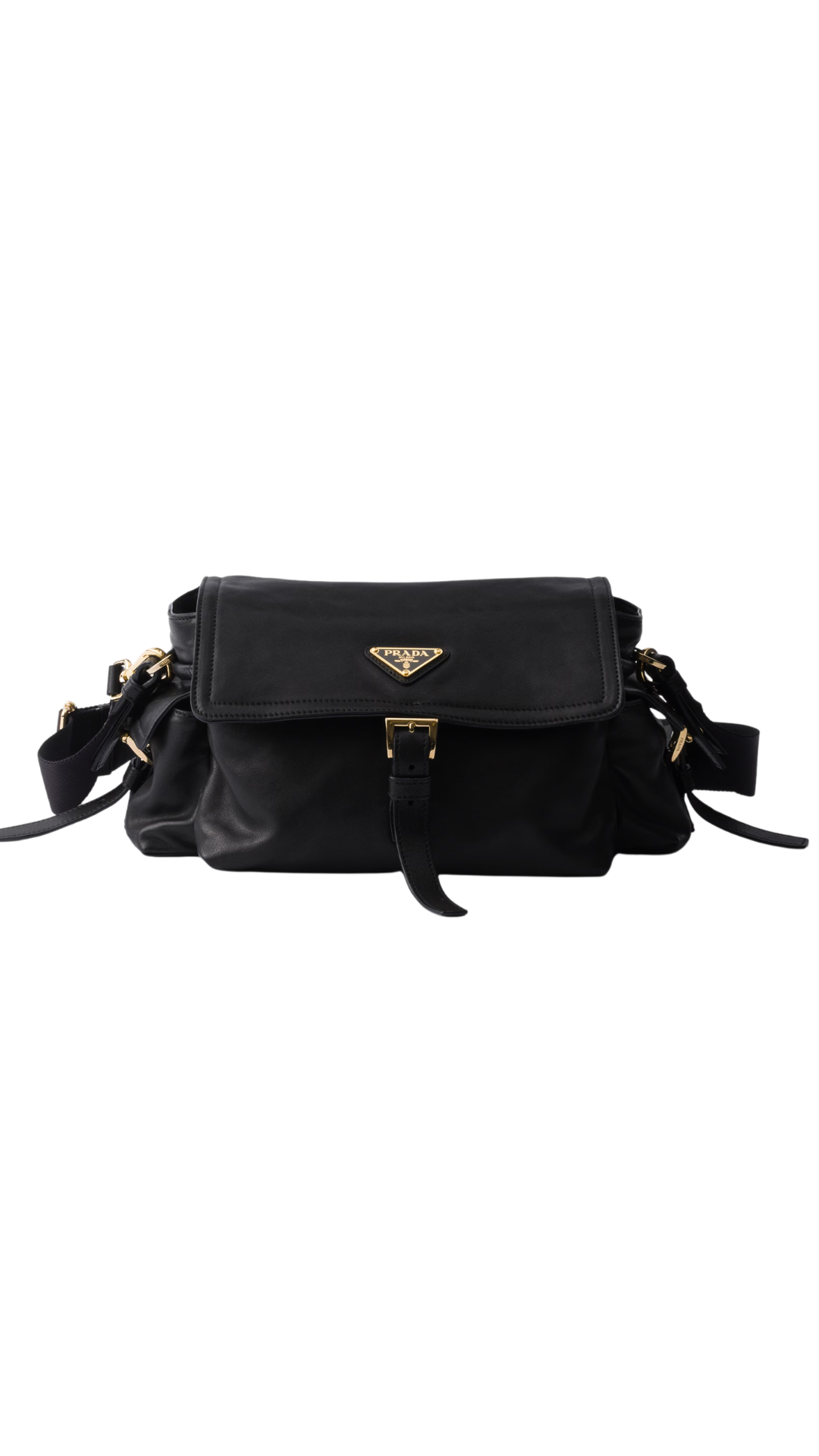 Explore Medium Nappa Leather Shoulder Bag with Flap in Black
