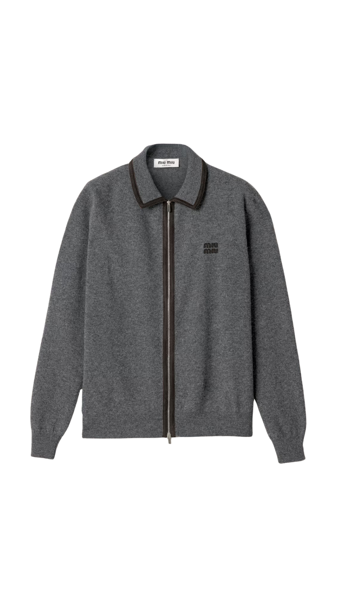 Wool and Cashmere Cardigan with Suede Details in Slate Gray