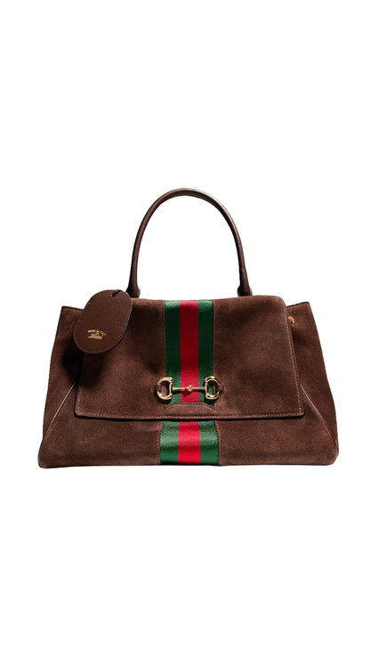 Paparazzo Medium Top Handle Bag in Brown Suede