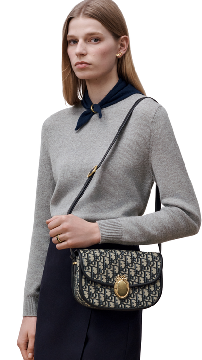 Medium Dior Médaillon Flap Bag in Blue Dior Oblique Jacquard