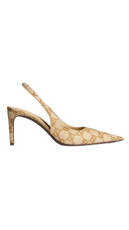 Donna Crystal Slingback Pump in Gold-Toned Hardware