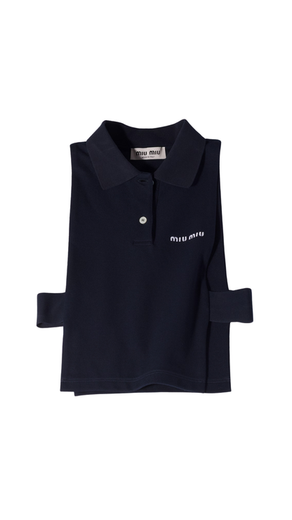 Piqué Polo Vest in Navy