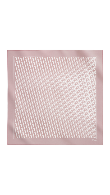 Oblique 90 Square Scarf in Pink and Gray Silk Twill
