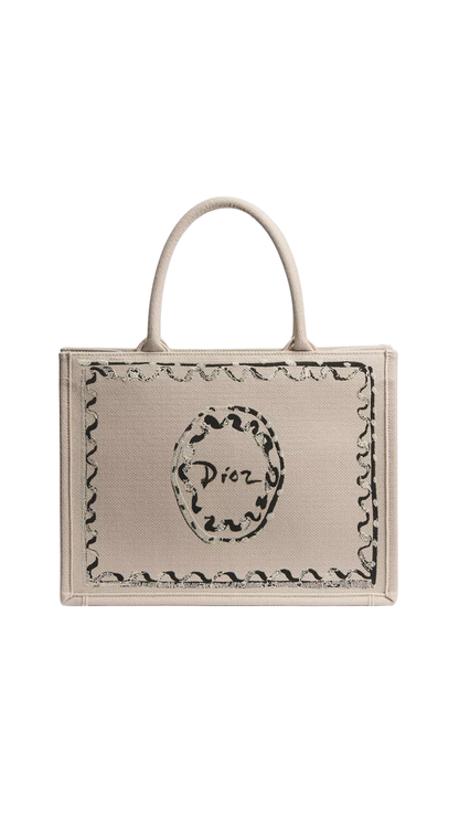 Dioriviera Medium Dior Book Tote with Strap in Beige