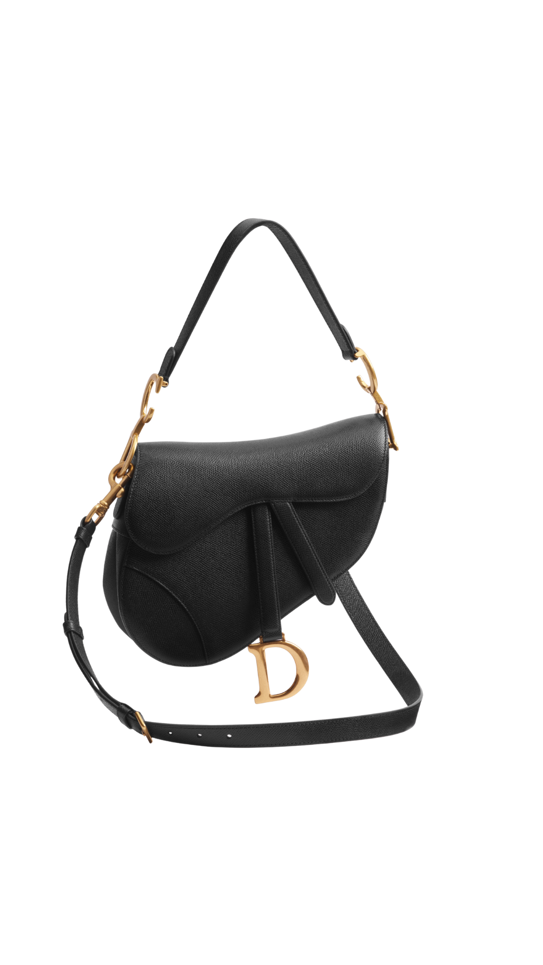 Saddle Bag with Strap in Black Grained Calfskin