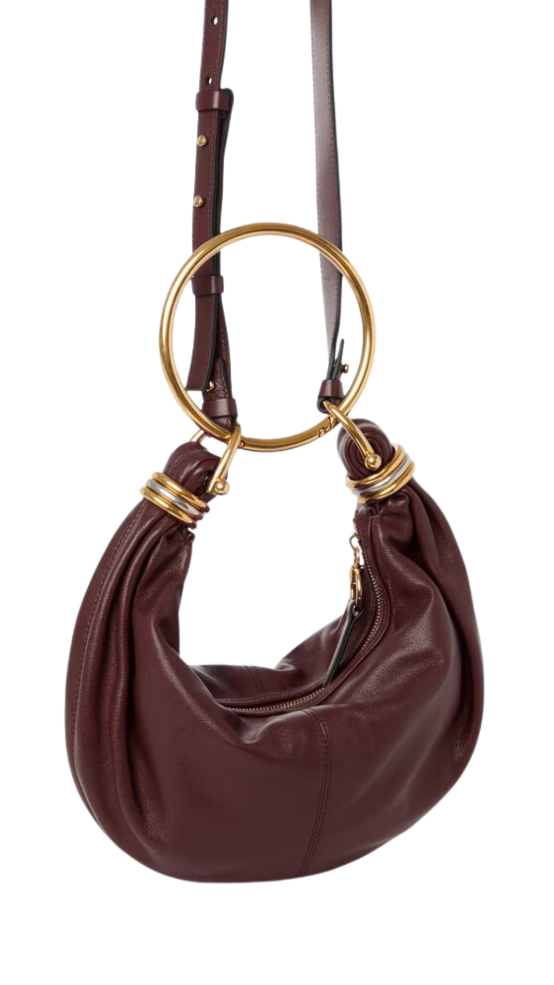 Small Bracelet Hobo Bag In Grenat Grained Leather
