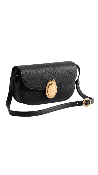 Small Dior Médaillon Flap Bag in Black Grained Calfskin