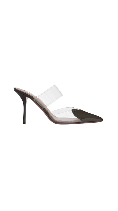 Le Cœur Mules in Khaki Patent Leather