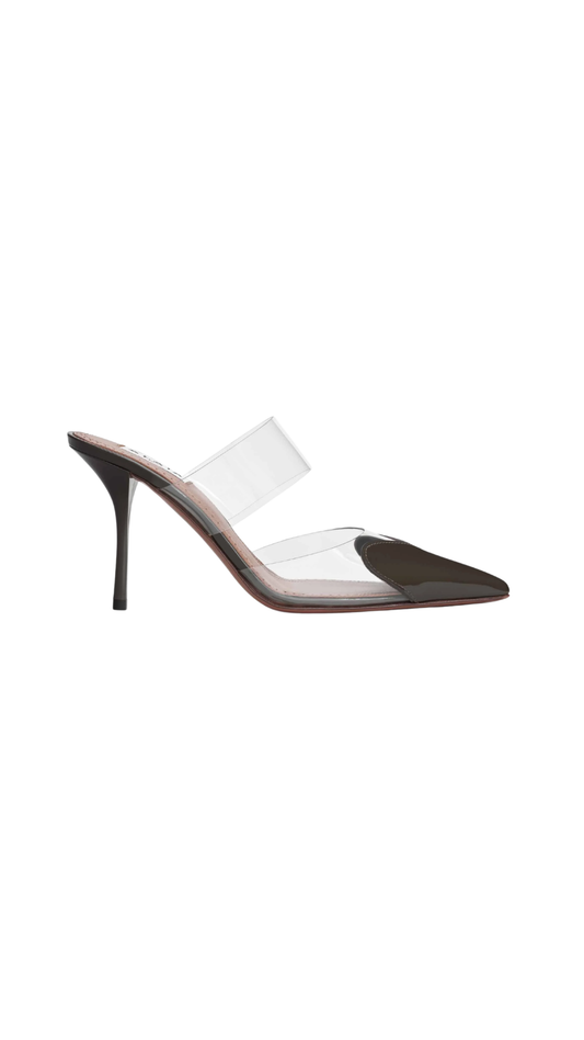 Le Cœur Mules in Khaki Patent Leather