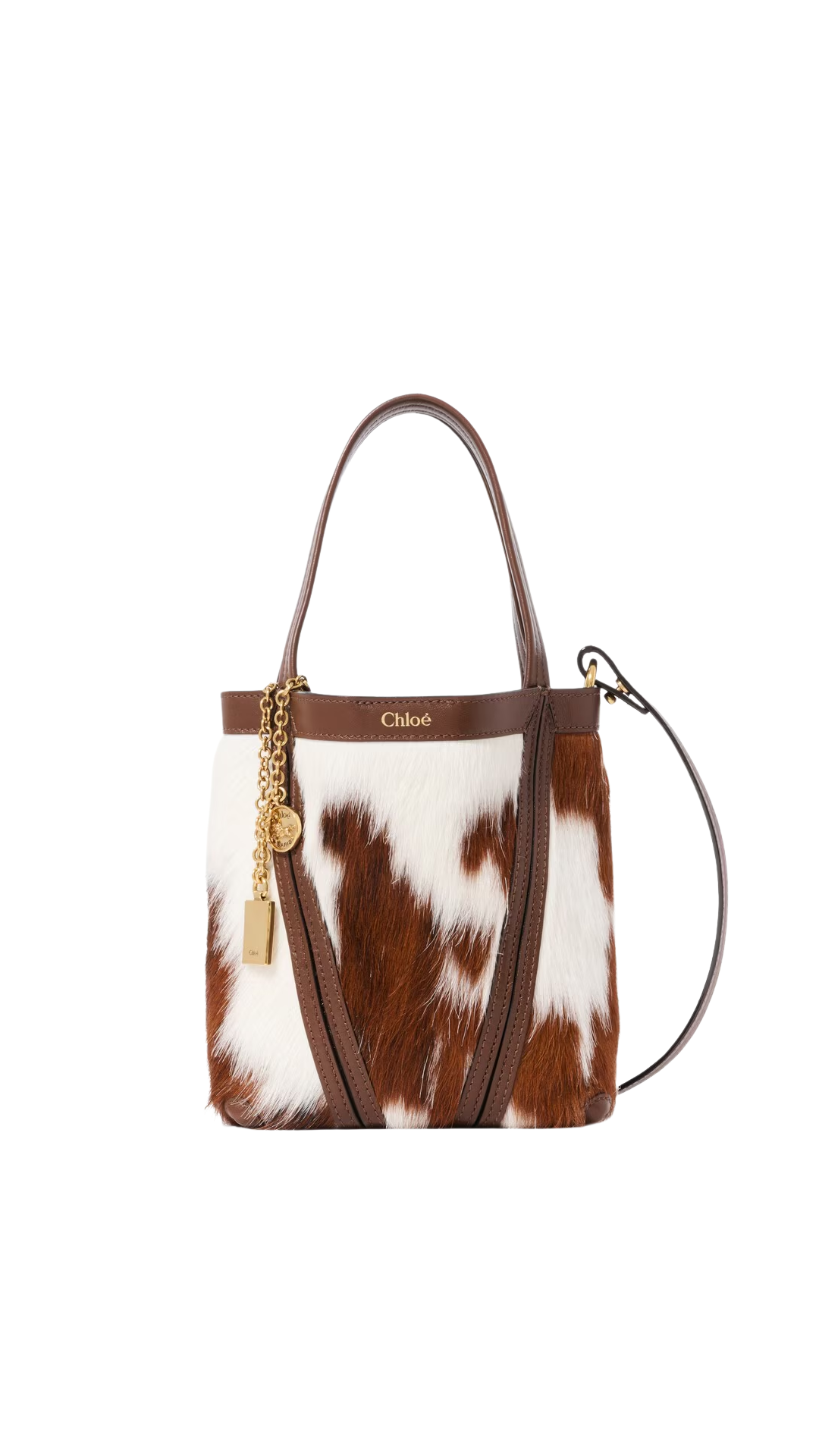 Small Chloé Spin Tote Bag in Chocolate Hair-on Leather