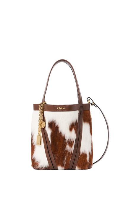 Small Chloé Spin Tote Bag in Chocolate Hair-on Leather