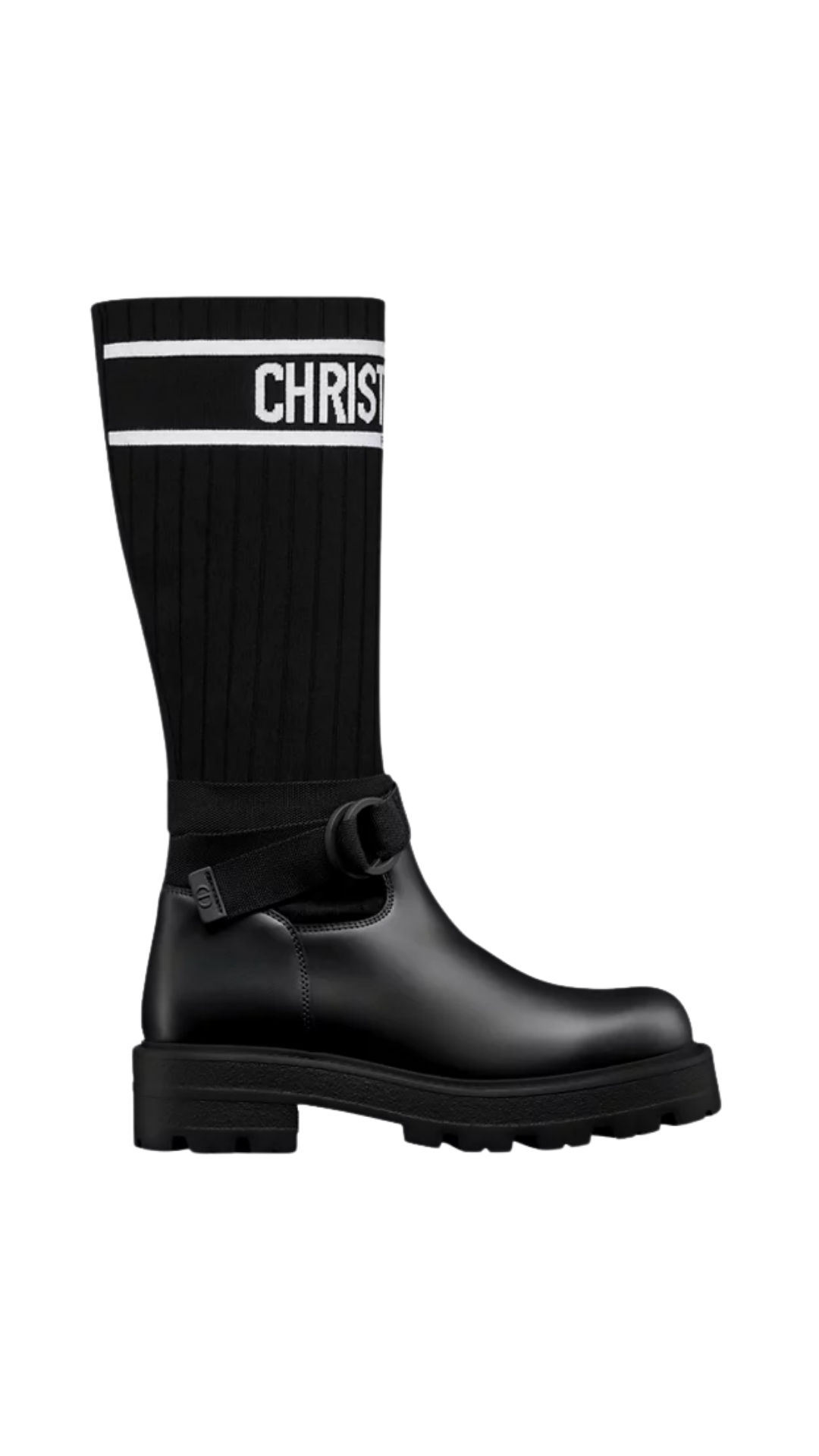 D-Major Boot in Black Calfskin with Black and White Technical Knit