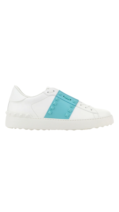 Rockstud Untitled Sneaker In Blue Calfskin Leather With Tonal Studs