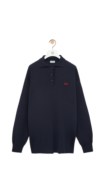 Polo Sweater in Dark Navy Cashmere and Silk Blend