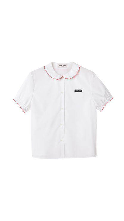 Embroidered Poplin Shirt in White/Red/Burgundy