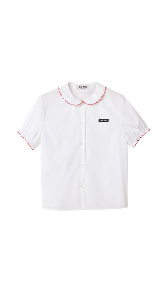 Embroidered Poplin Shirt in White/Red/Burgundy