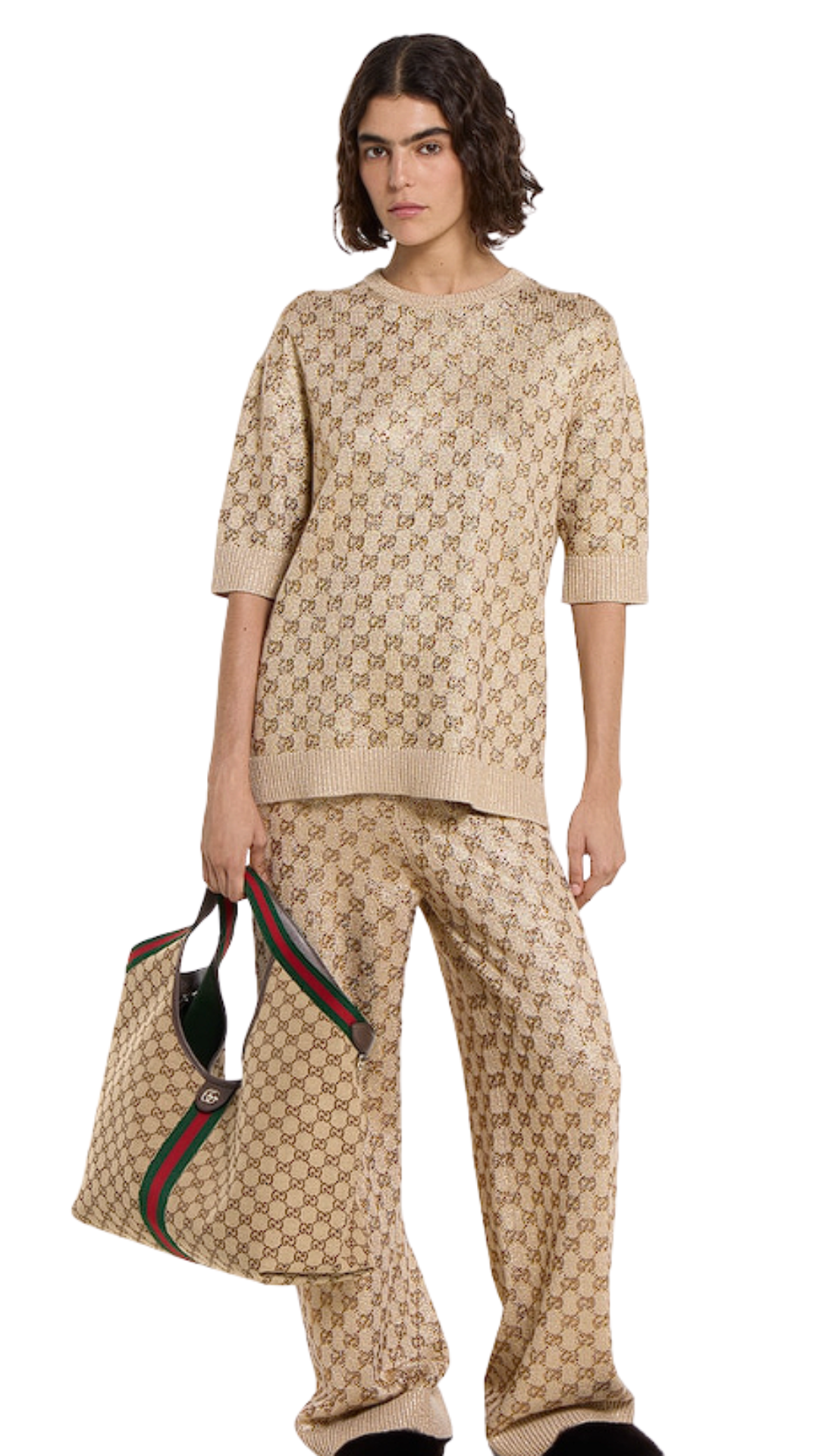 Giglio Large Tote Bag in Beige and Brown GG Canvas