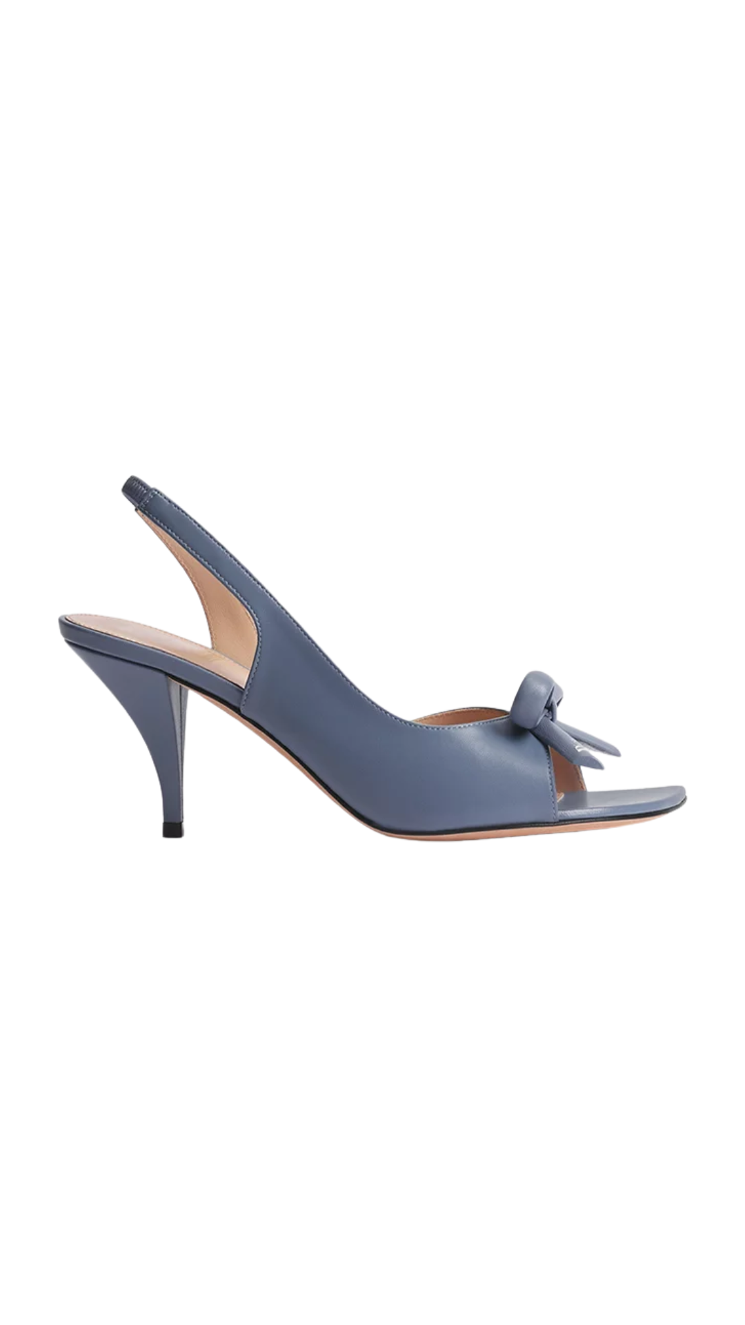 Bow Heeled Slingback Sandal in Denim Blue Lambskin