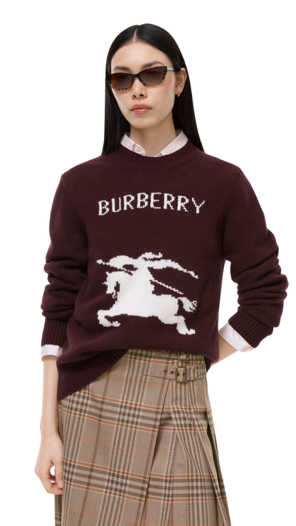 Knight Wool Cashmere Sweater in Plum Purple/White
