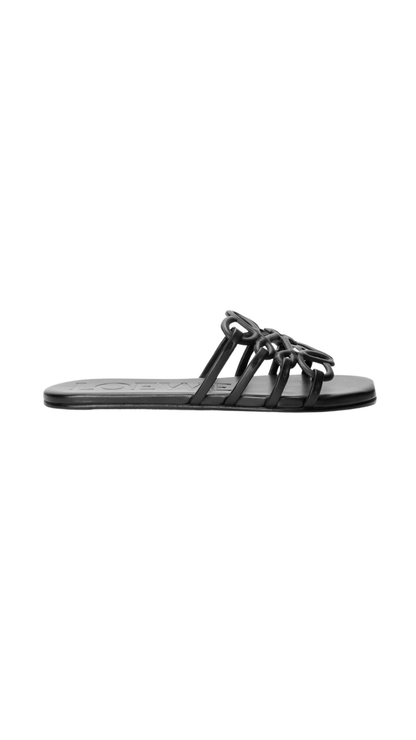 Petal Anagram Slide in Black Soft Calfskin