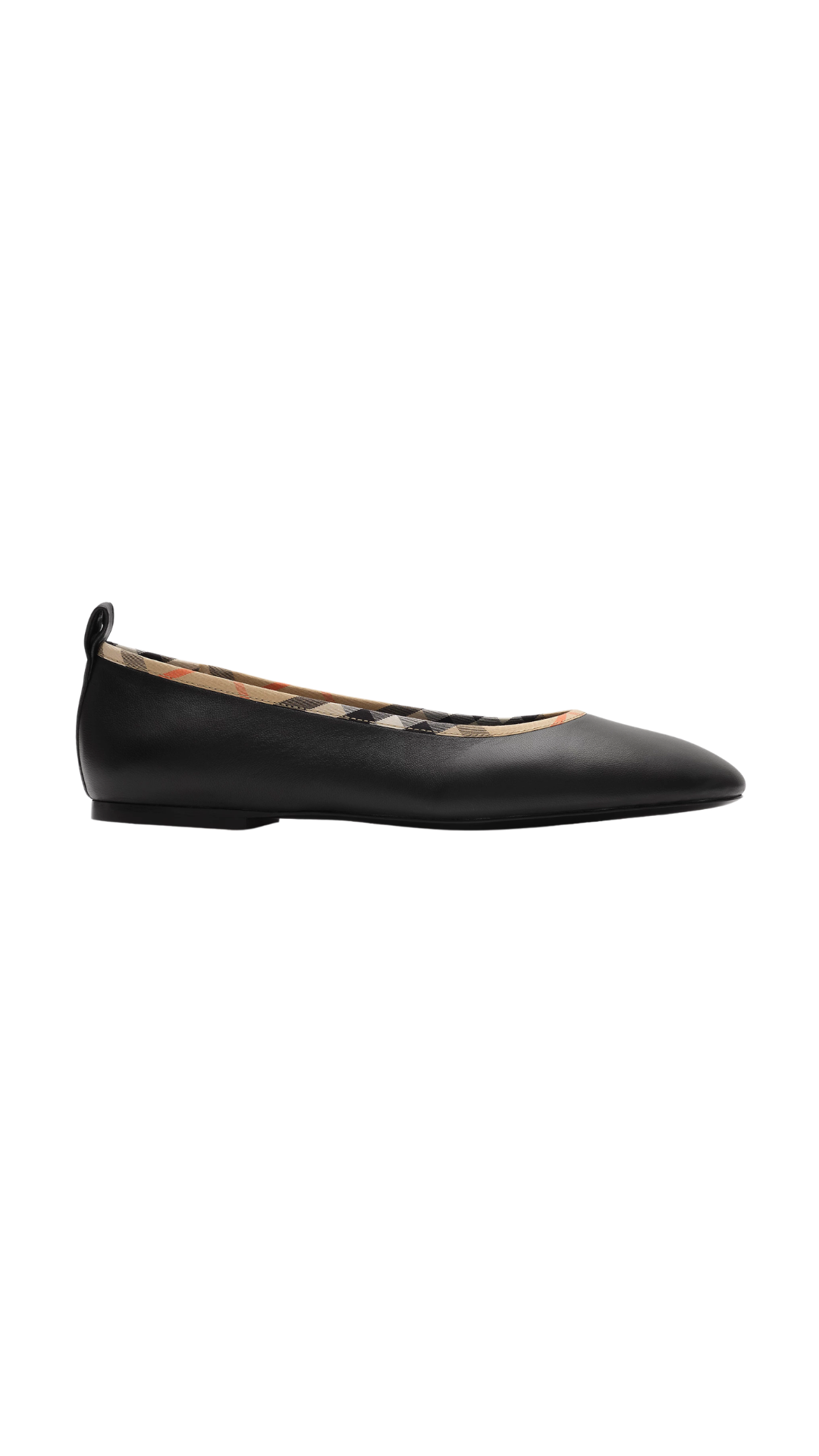 Check Trim Leather Robin Ballerinas in Black