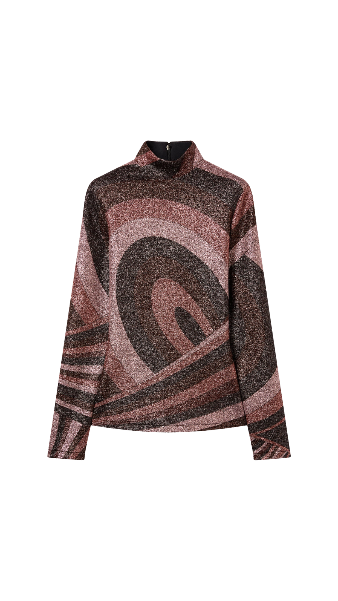 Iride Print High-Neck Lurex Top in Brown and Pink
