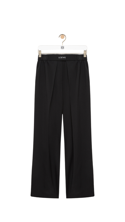 Elasticated Trousers in Black Wool