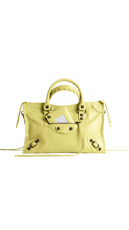 Le City Bag Small in lemonade Arena Lambskin, Brass Hardware