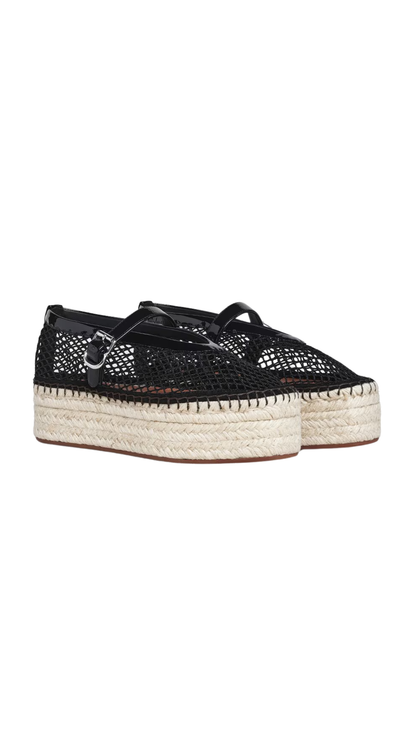 Espadrilles in Black Fishnet and Pantent Leather