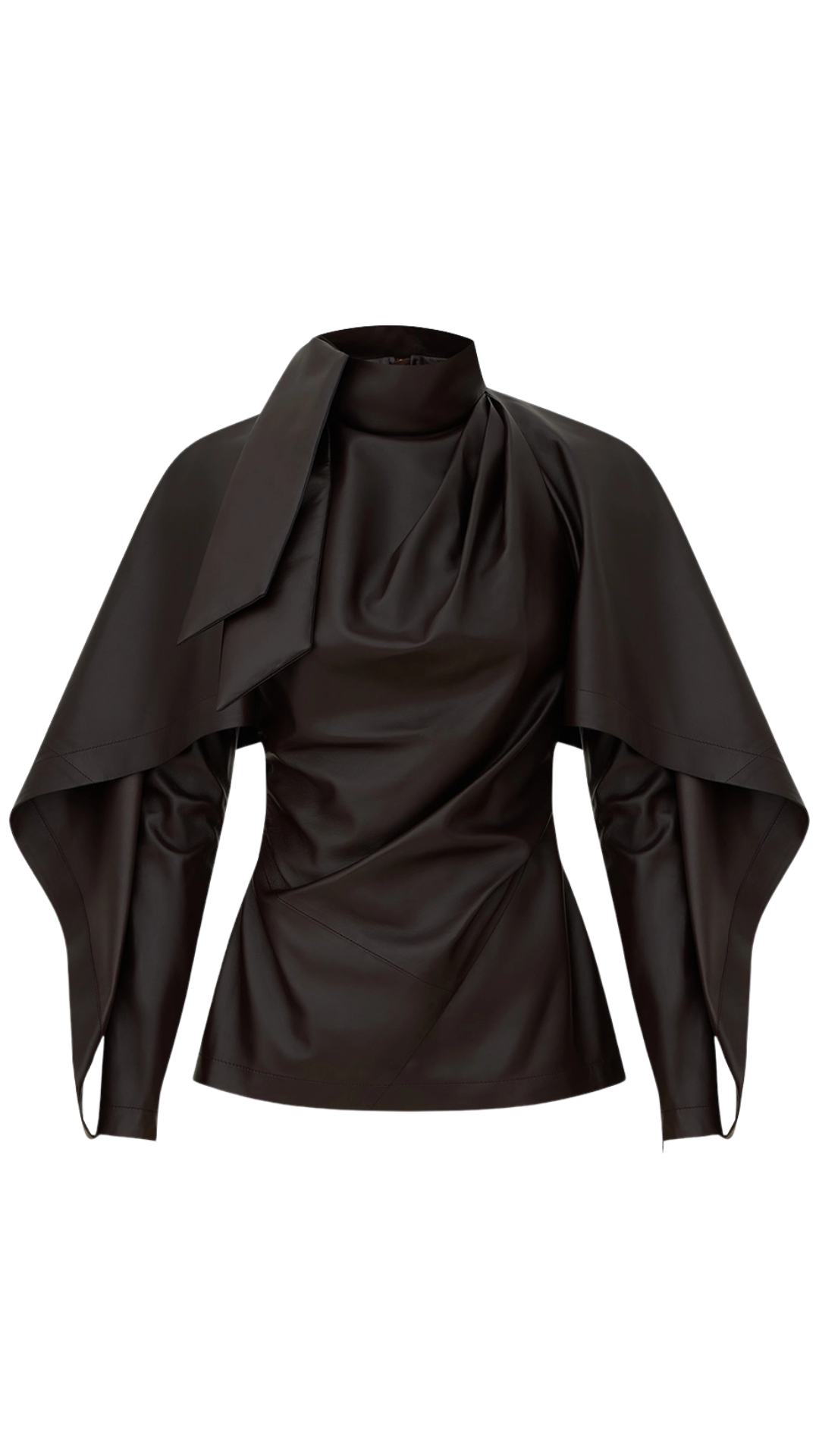 Valiant Draped Leather Top in Chocolate