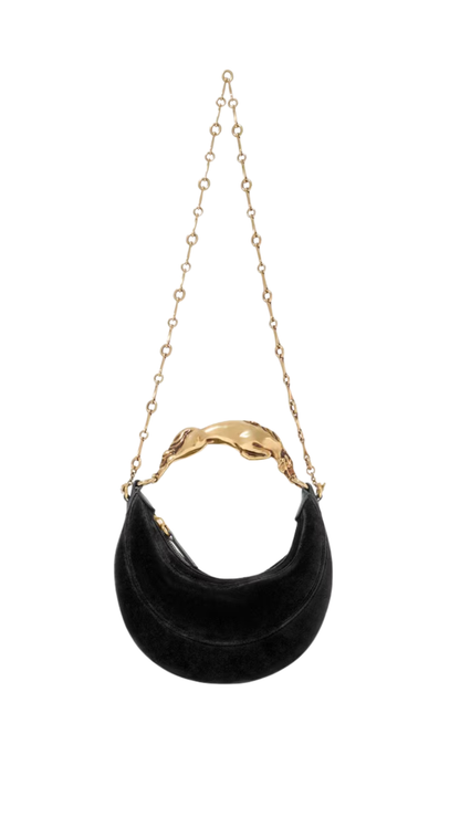 Small Chain Horse Shoulder Bag in Black Velvet