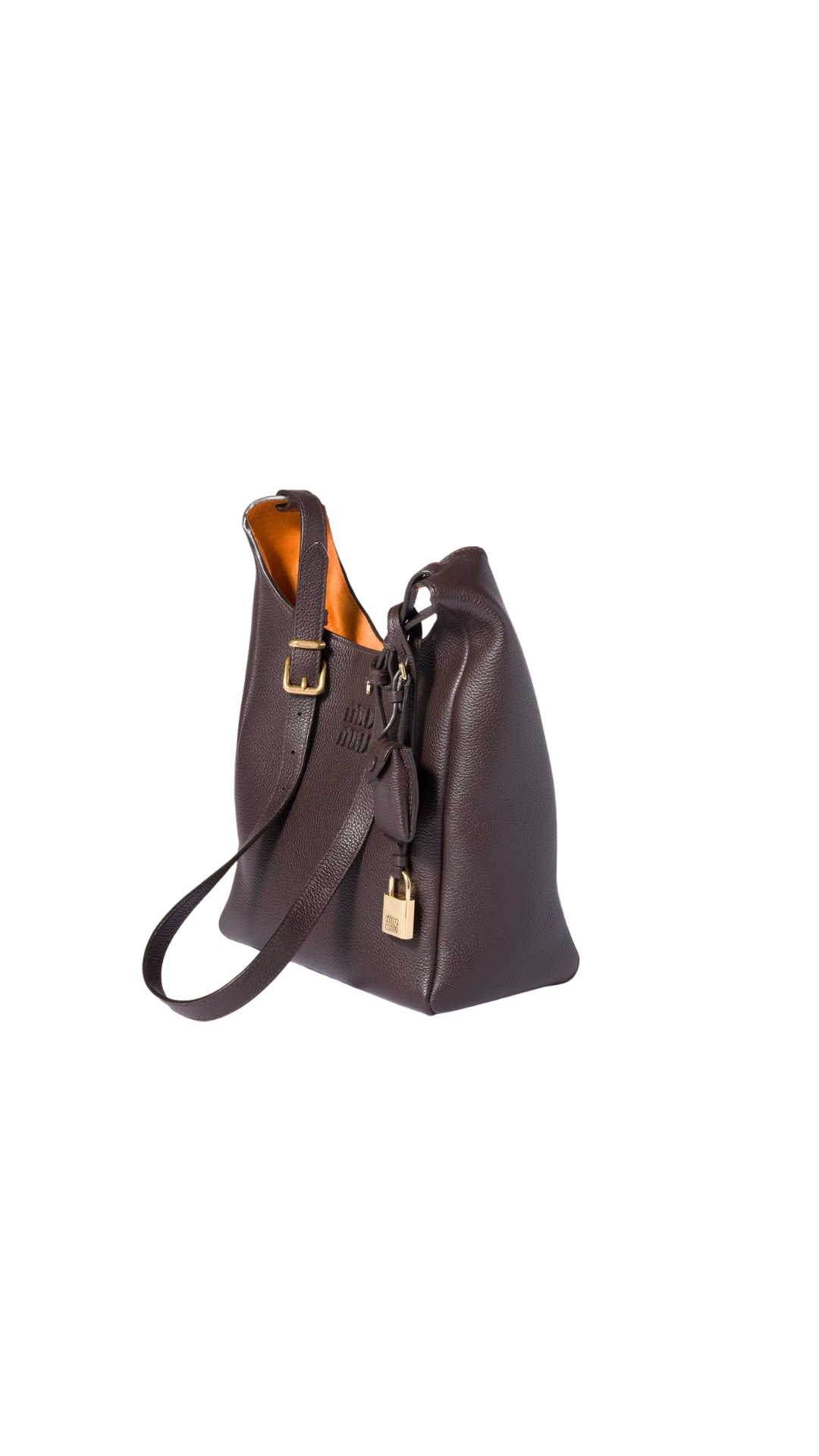 Leather Bucket Bag in Dark Brown/Papaya