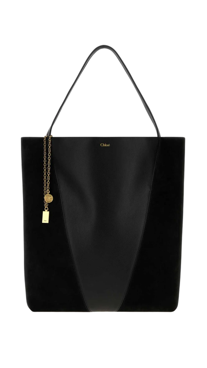 Spin Panelled Tote Bag in Black Ovine Leather