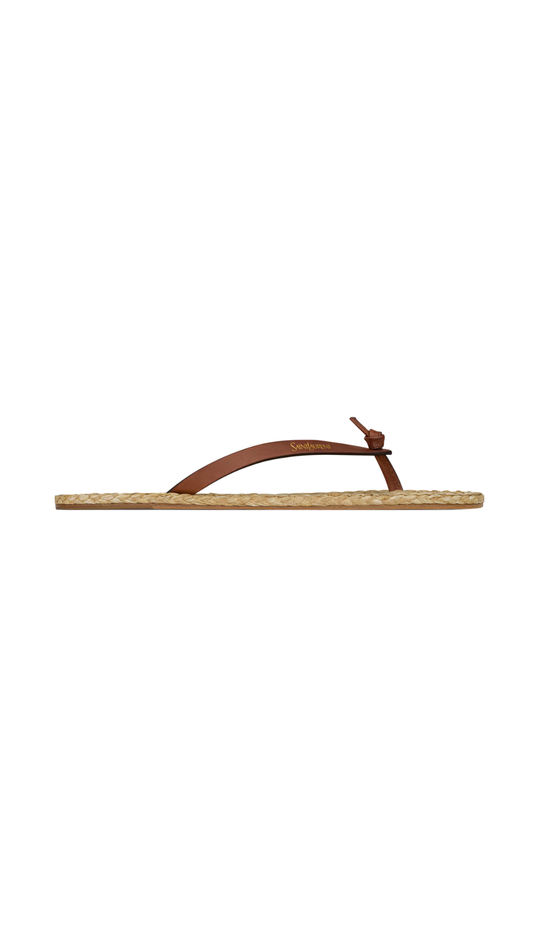 Pool Flip-Flops in Smooth Leather and Raffia