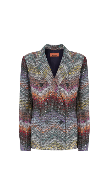 Double-Breasted Viscose Lamé Blazer with Sequins in Multicoloured