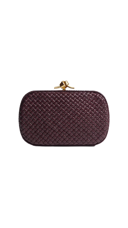 Soft Knot Clutch in Deep Mahogany Soft Intreccio Leather