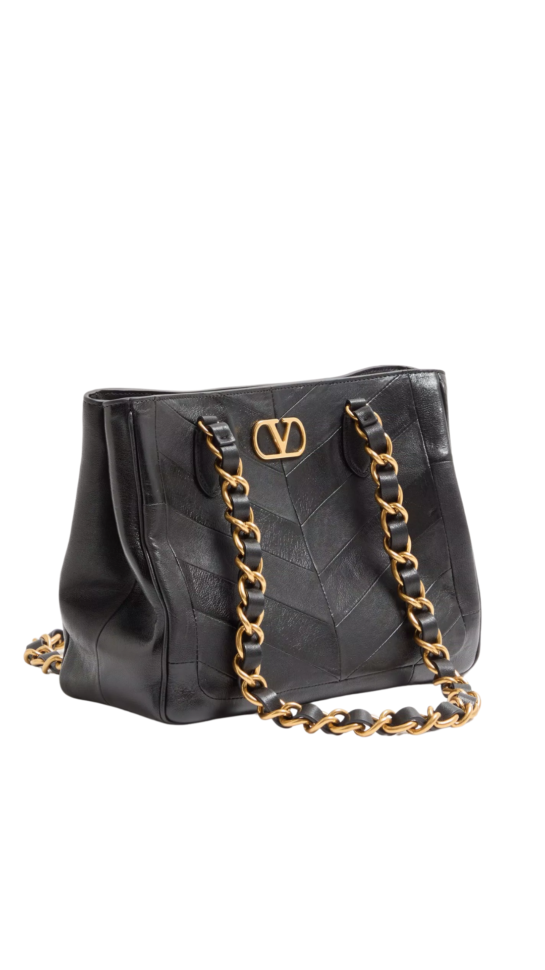 Bolso de compras pequeño Laseine de piel napa negra con diseño de chevrón