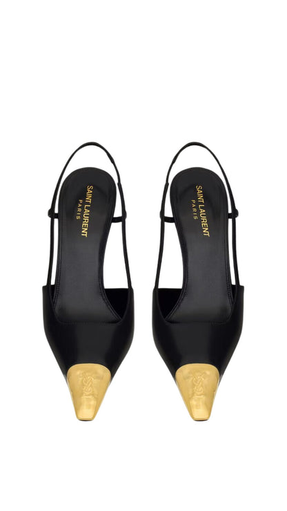 Jeanne Slingback Pumps In Smooth Leather in Black/Gold