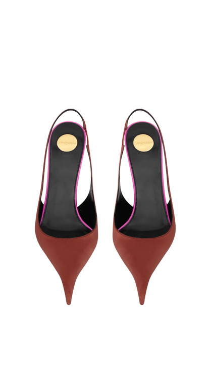 Deroche Slingback Pumps In Dark Ruggine & Orchid Fuchsia Satin Crepe