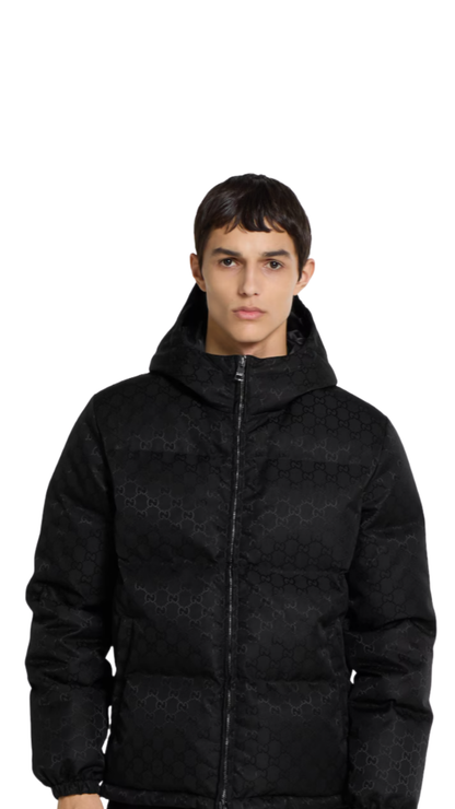 GG Black Bylon Canvas Down Jacket