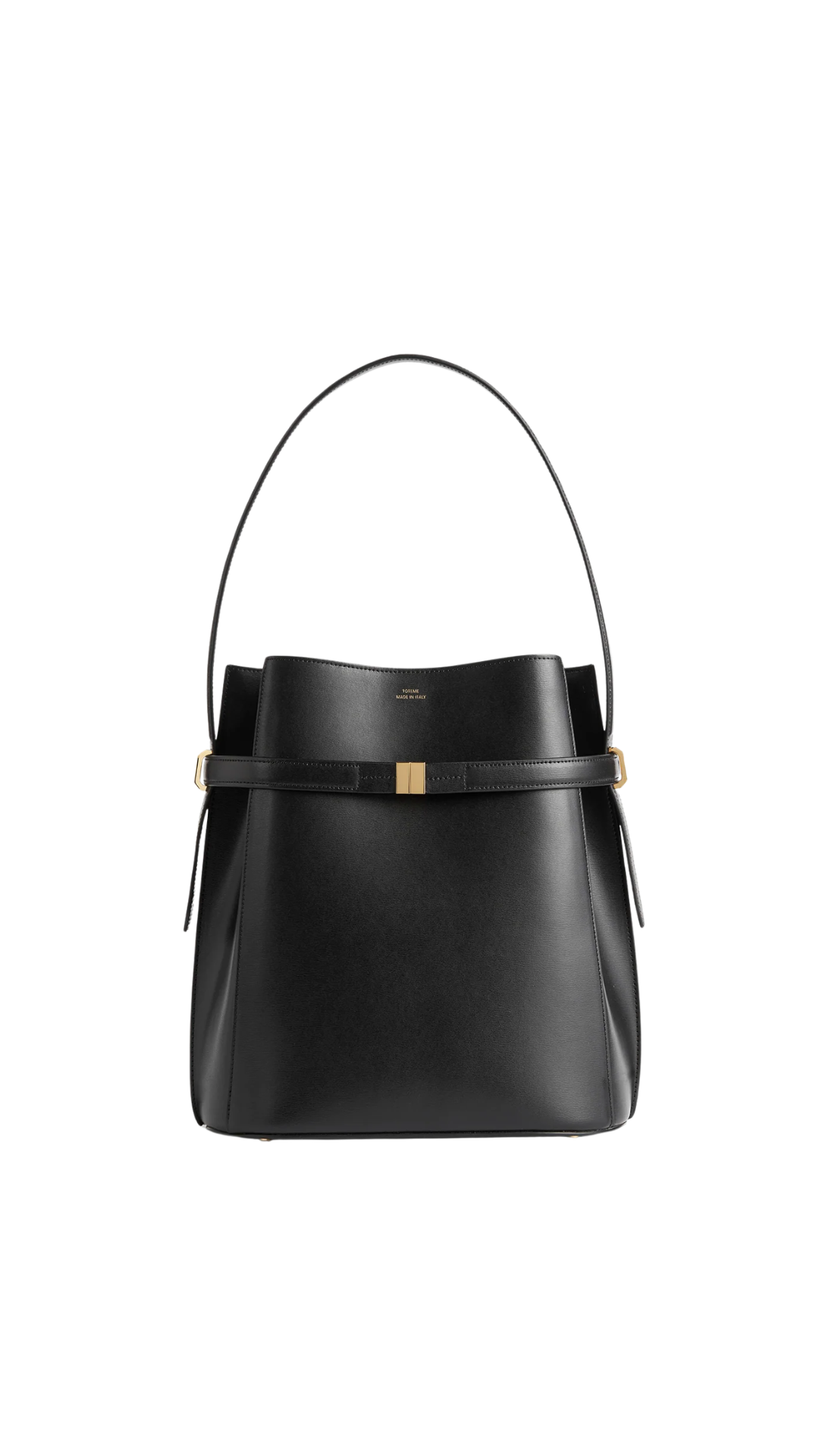 Belted Leather Bucket Bag Black